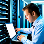 Server Room Professional**

"A professional IT administrator in a modern, brightly lit server room, wearing a fully clothed, modest business casual outfit. Racks of servers with blinking lights are visible in the background. He/She is configuring a server using a laptop, focused and efficient. Safe for work, appropriate content, perfect anatomy, correct proportions, well-formed hands, proper finger count, natural pose, professional, modest, family-friendly."

**