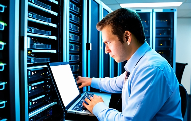 Server Room Professional**

"A professional IT administrator in a modern, brightly lit server room, wearing a fully clothed, modest business casual outfit. Racks of servers with blinking lights are visible in the background. He/She is configuring a server using a laptop, focused and efficient. Safe for work, appropriate content, perfect anatomy, correct proportions, well-formed hands, proper finger count, natural pose, professional, modest, family-friendly."

**