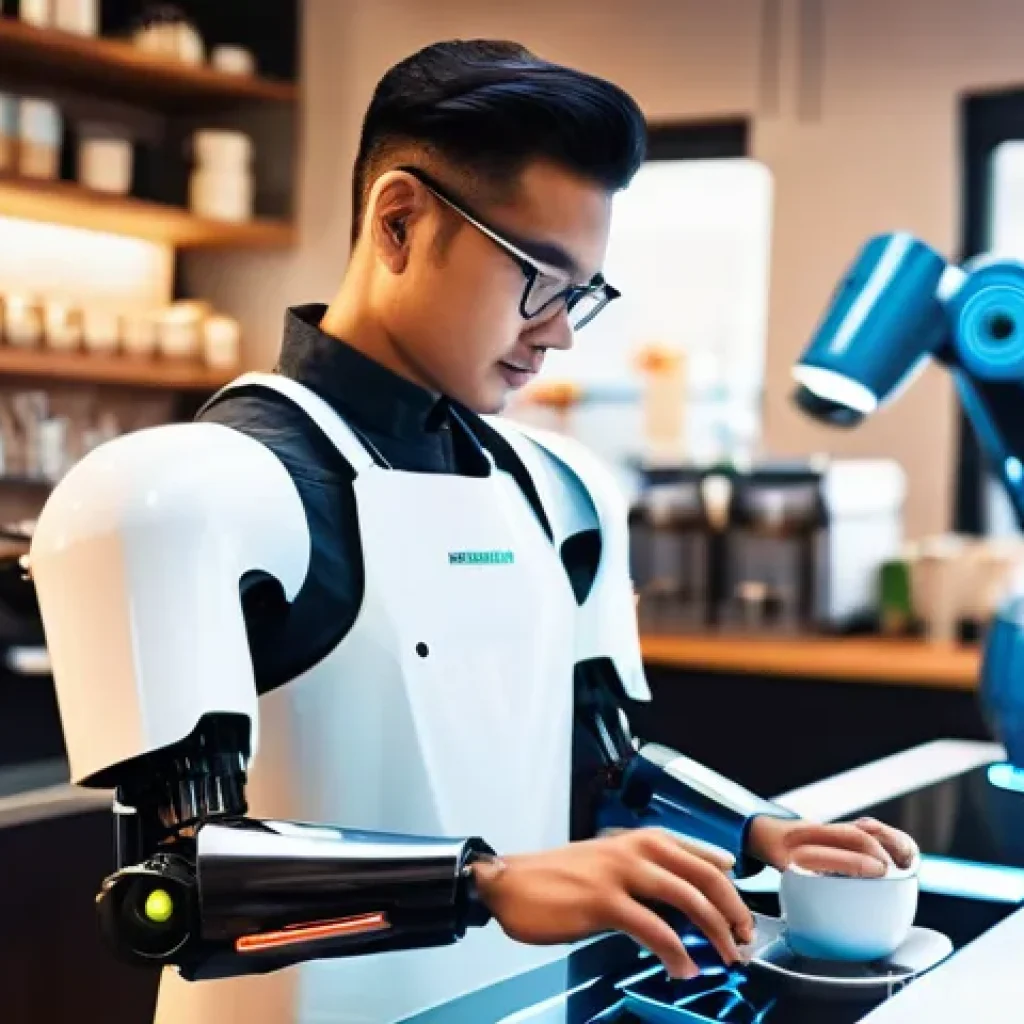 Node js 서버와 Python 서버 비교 - **Prompt:** A futuristic, ultra-efficient barista, a sleek humanoid robot, with multiple glowing arm...