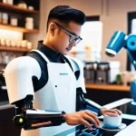 Home 16 Node js 서버와 Python 서버 비교 - **Prompt:** A futuristic, ultra-efficient barista, a sleek humanoid robot, with multiple glowing arm...