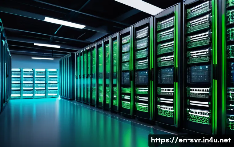 웹 서버와 애플리케이션 서버의 차이 - A detailed digital illustration of a modern web server room featuring racks of servers with blinking...