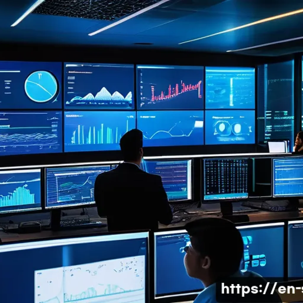 서버 로그 분석 도구 추천 - A modern IT operations center with diverse professionals analyzing large interactive dashboards disp...