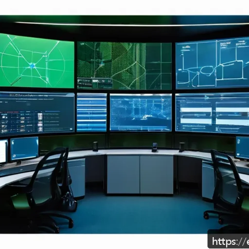 Nginx 서버와 HAProxy 성능 비교 - A detailed, high-tech data center control room with multiple large monitors displaying network traff...