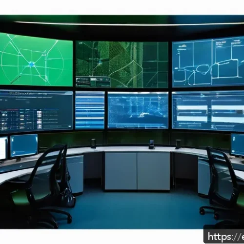 Home 30 Nginx 서버와 HAProxy 성능 비교 - A detailed, high-tech data center control room with multiple large monitors displaying network traff...